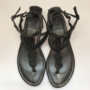 Vince Camuto Black Beaded Sparkly T Sandals